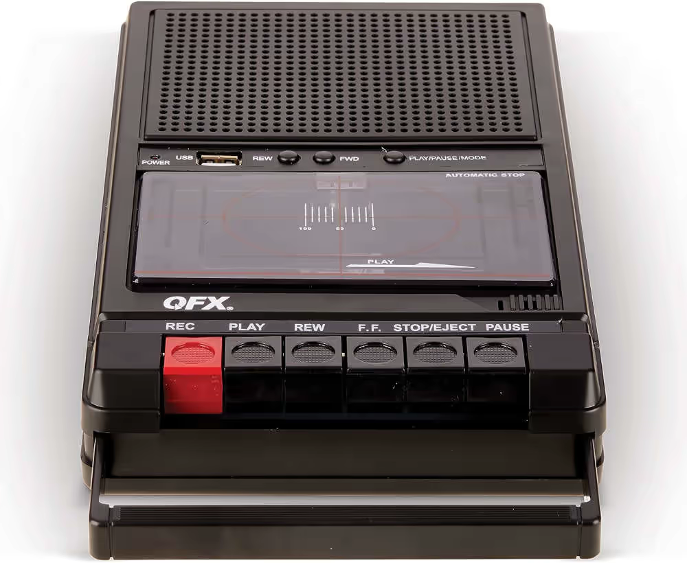 qfx retro 39 portable shoebox usb to cassette tape recorder