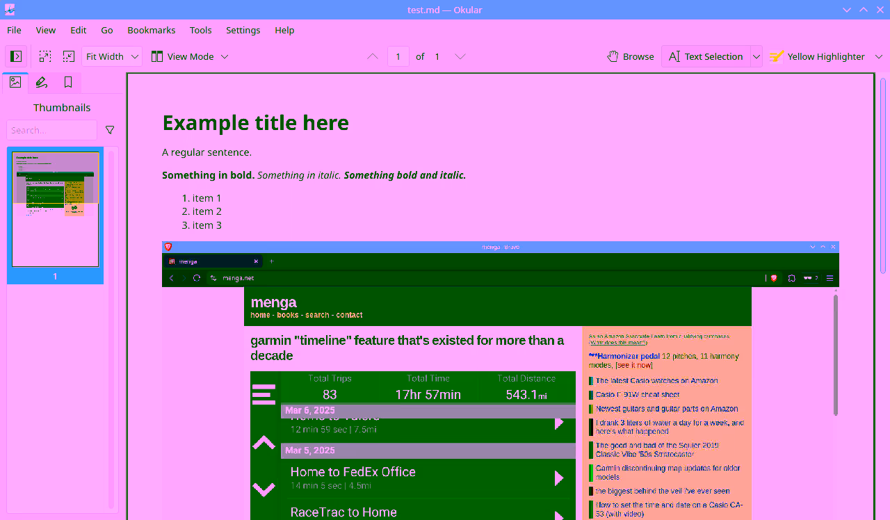 viewing a markdown document in okular on linux