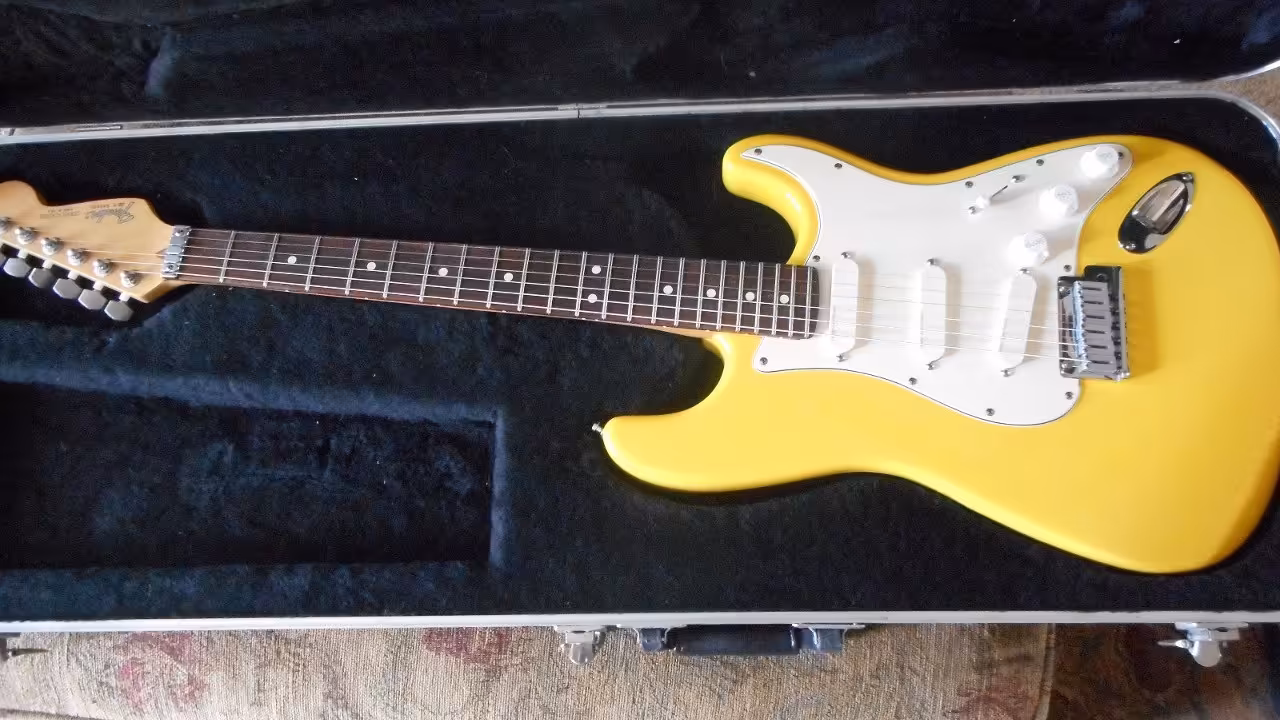 fender stratocaster graffiti yellow electric guitar