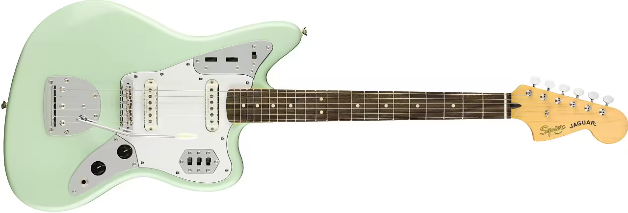 squier vintage modified jaguar surf green electric guitar