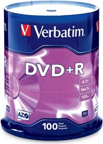 Verbatim 4.7 GB up to16x Branded Recordable Disc DVD+R - 100 Disc Spindle 97459