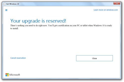 Windows 10 Reservation