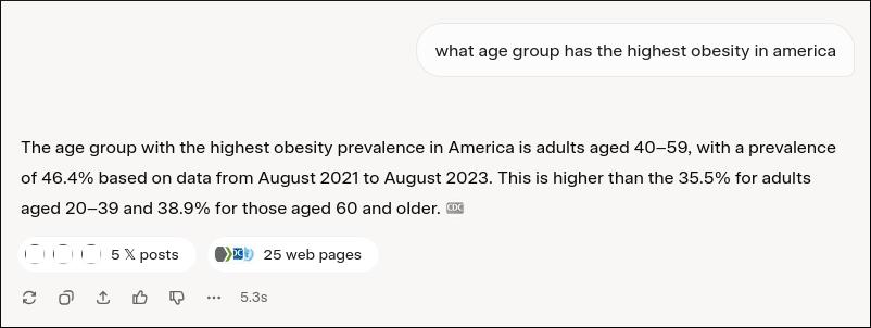 the age group with the highest obesity prevalence according to ai