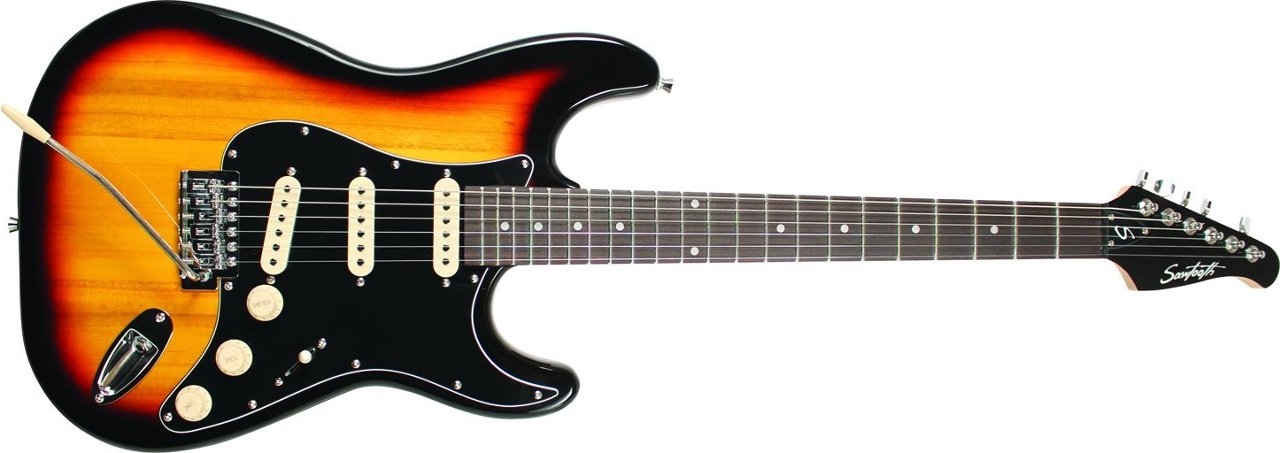 Sawtooth ST-ES-SBB Strat Style Electric Guitar with Black Pickguard, Sunburst