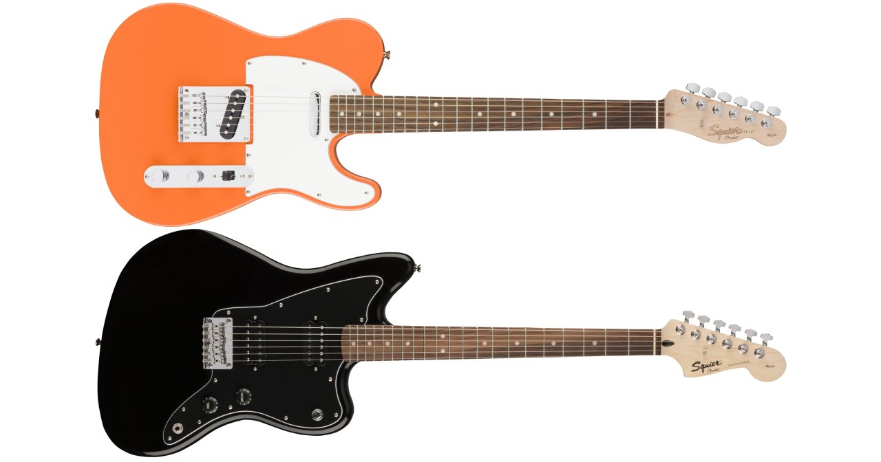 Squier Affinity Telecaster in Competition Orange and Squier Affinity Jazzmaster HH in Black
