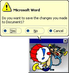 Microsoft Office 97 Assistant - Earl The Cat - Do you want to save the changes you made to Document1?