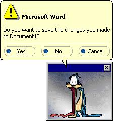 Microsoft Office 97 Assistant - Earl The Cat - Do you want to save the changes you made to Document1?