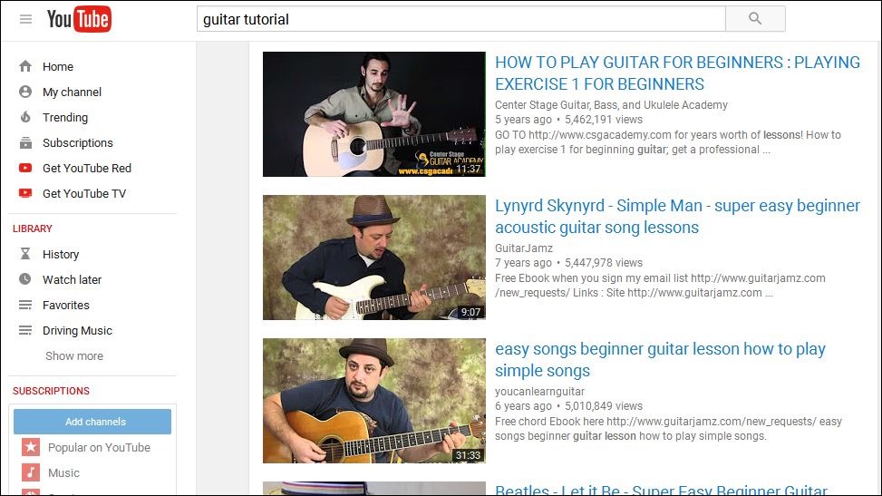YouTube guitar tutorial videos